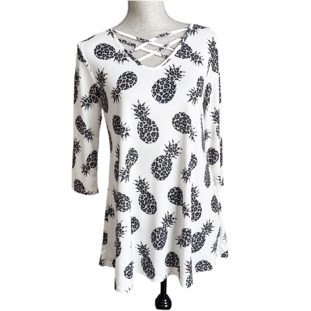 Simply Southern Animal Print Pineapple Swing Tee Tunic Top Small